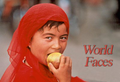 World Faces - Kashgar girl eating apple, Western China