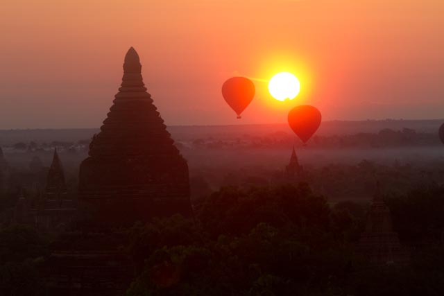 Balloons at Sunrise Bagan Temples, Myanmar