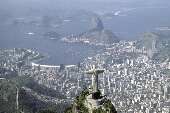 Christ the Redeemer statue and Sugarloaf Mountain aerial view, Rio de Janeiro, Brazil