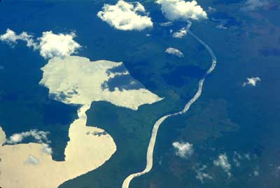 Lake and river, aerial view, Costa Rica